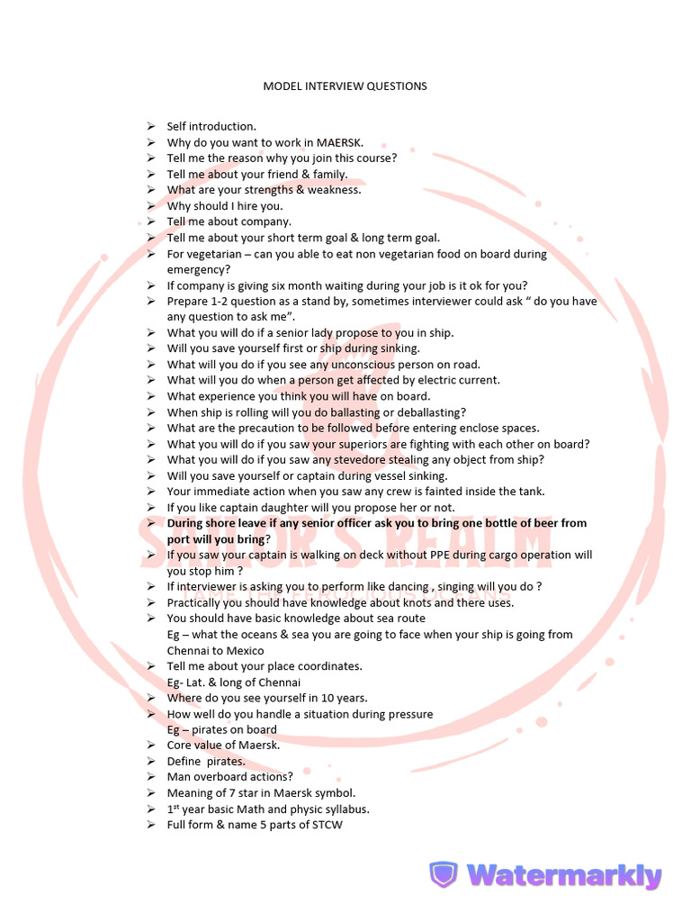 Maersk Interview Set 1 | PDF | Water Transport | Shipping