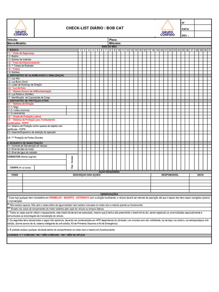 Check List Bob Cat | PDF