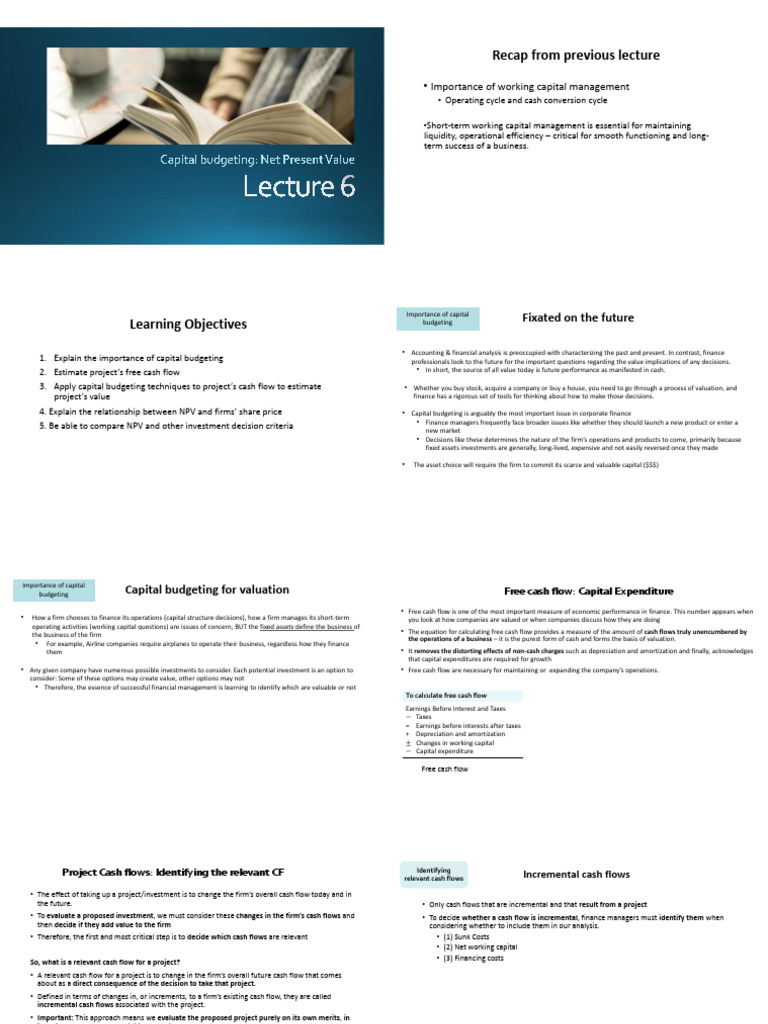 Lecture 6 v2024 | PDF | Net Present Value | Internal Rate Of Return