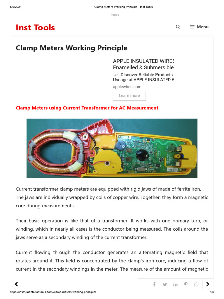 Clamp Meters Working Principle Inst Tools Download Free PDF