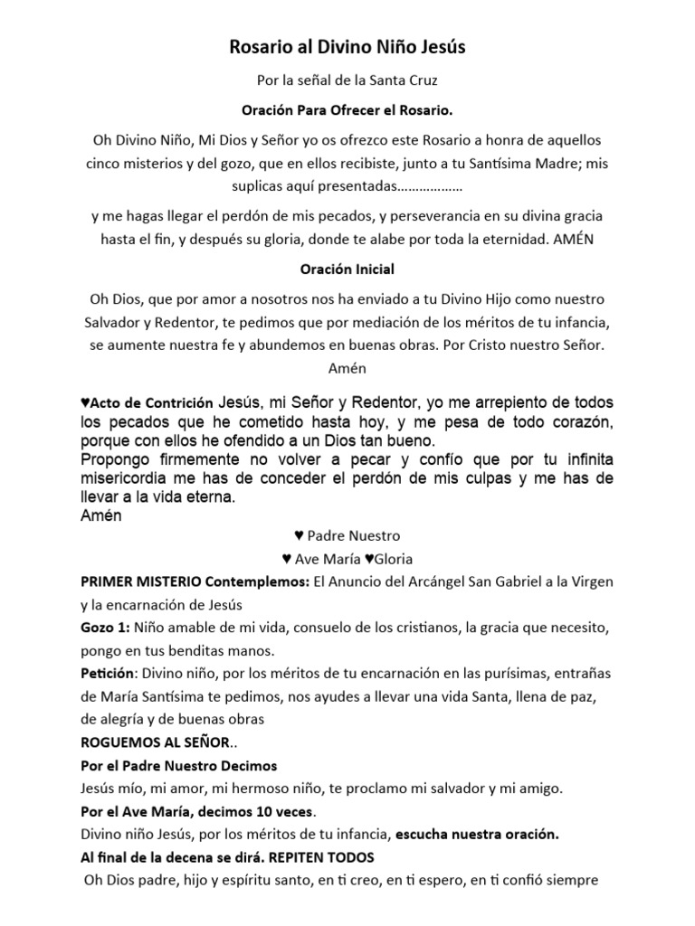Rosario al Divino Niño Jesús: Oraciones y Misterios | PDF | orador del ...