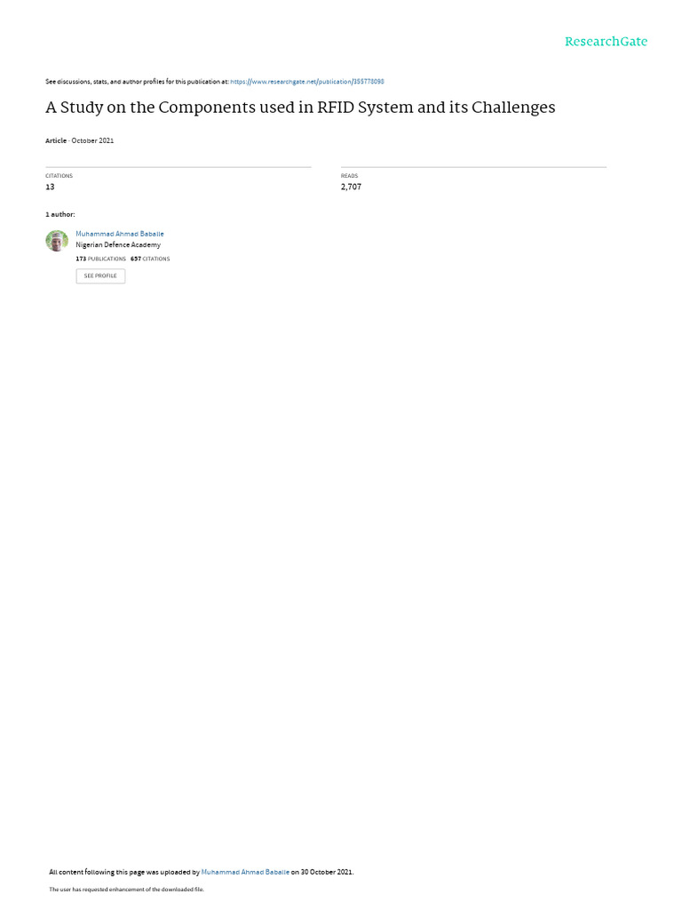Astudyonthe componentsusedin rfidsystemandits challenges pdf radio