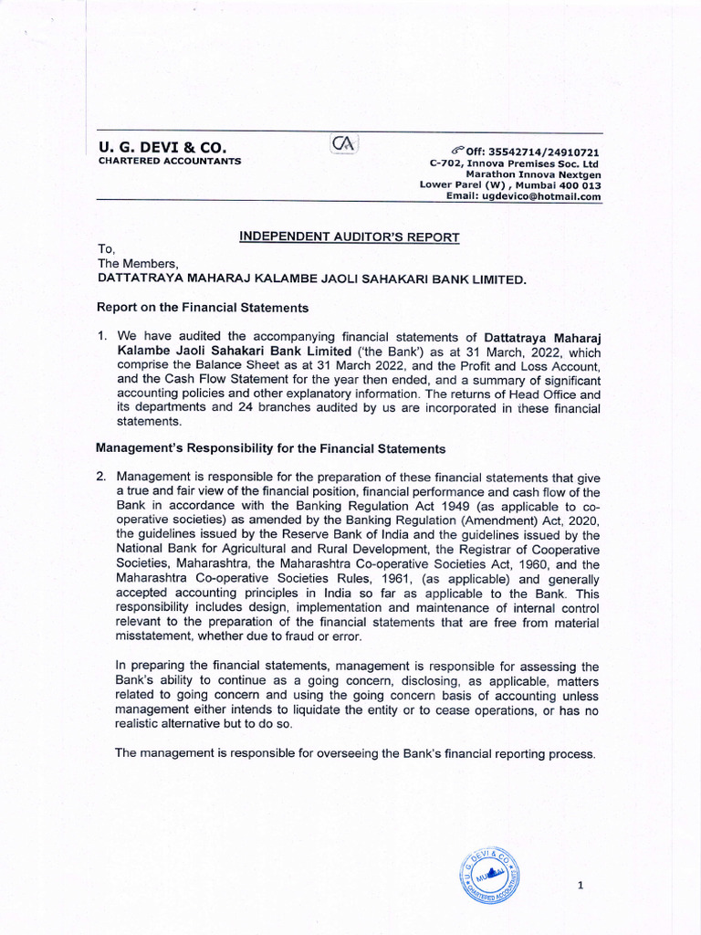 Auditors Report | PDF | Going Concern | Audit