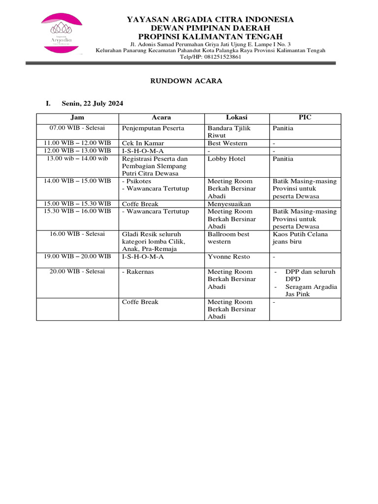 Rundown Acara Putri Citra 2024 | PDF