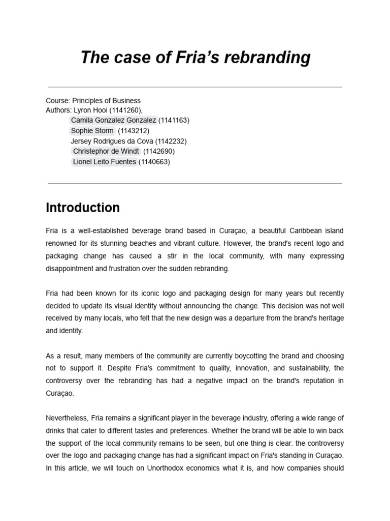 The Case of Fria | PDF | Brand | Economics