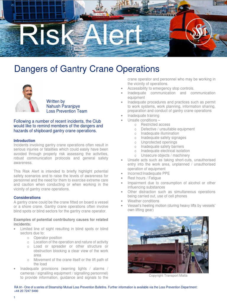 RA91Dangers of Gantry Crane Operations PDF Crane (Machine) Risk