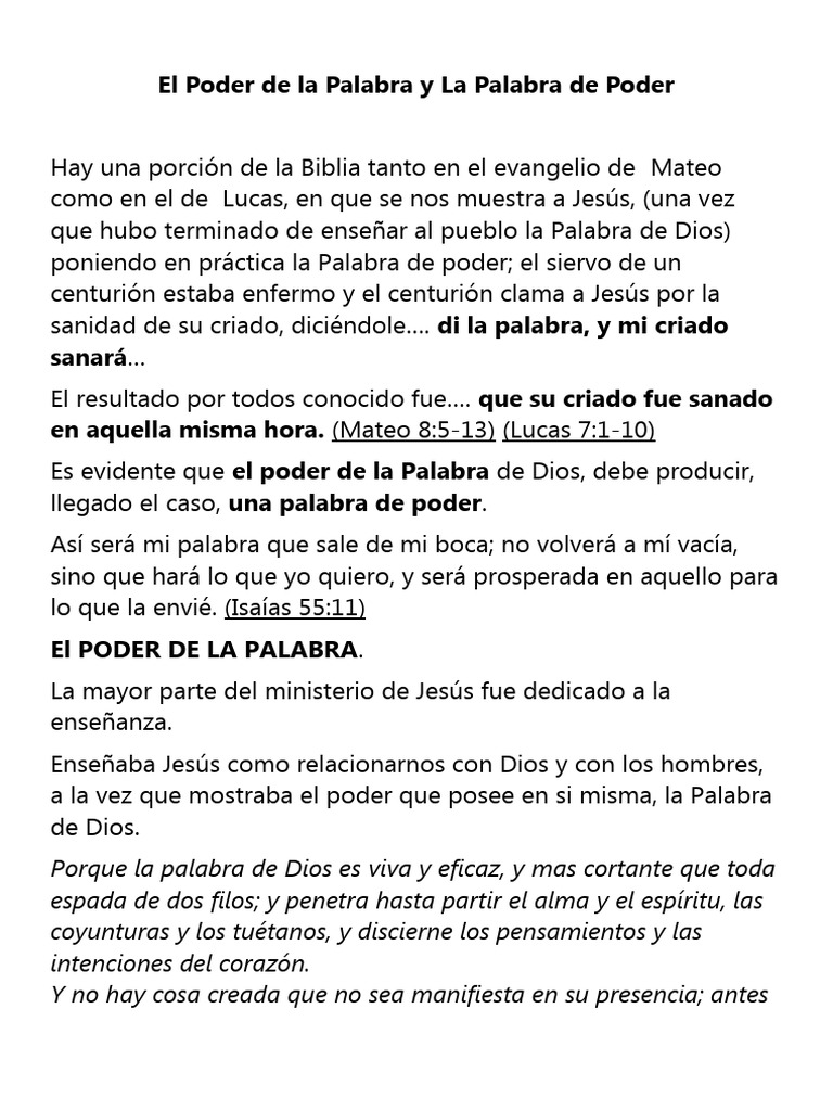 El Poder de La Palabra y La Palabra de Poder | PDF | Jesús | Creencia ...