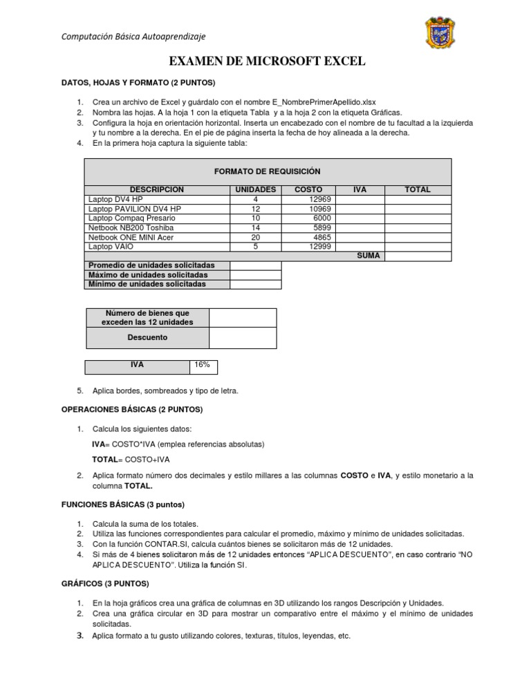Examen Práctico de Microsoft Excel | PDF | Microsoft Excel | Hardware ...