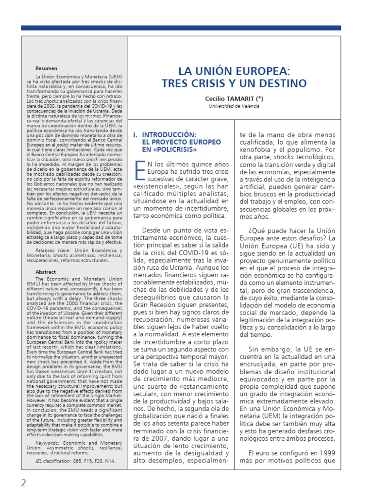 Desafíos de la Unión Europea: Tres Crisis | PDF | Unión Económica Y ...