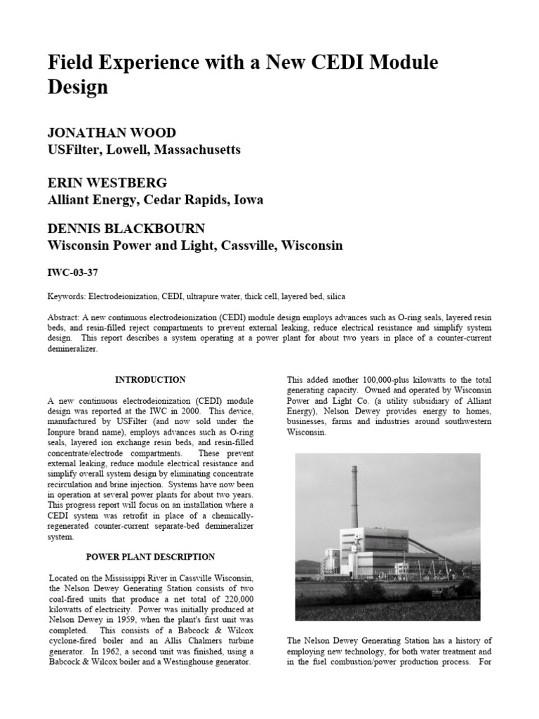 CEDI Module Implementation at Power Plant | PDF | Water Purification | Coal