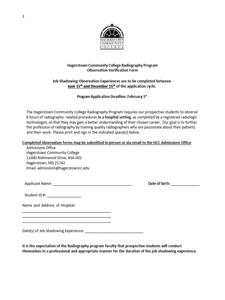 HCC Radiography Program Observation Form | PDF | Radiology | Radiography