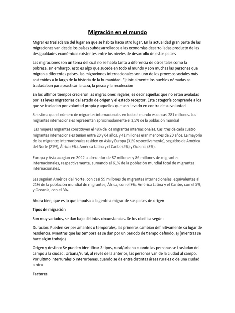 Migración Global: Causas y Consecuencias | PDF | Migración humana ...