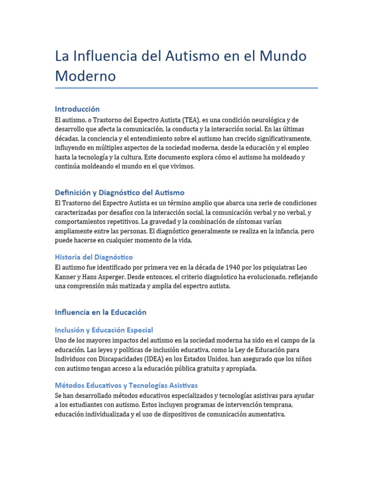 Influencia Del Autismo en El Mundo Moderno | PDF | Espectro autista ...