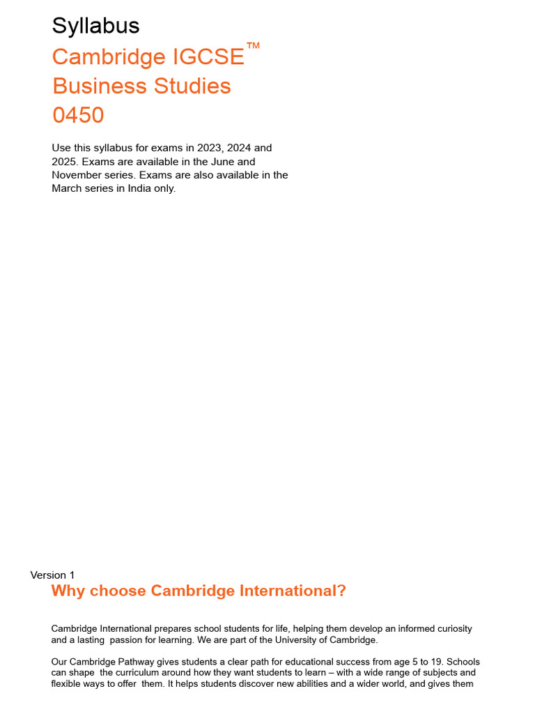 Igcse business studies 2023 2025 syllabus download free pdf