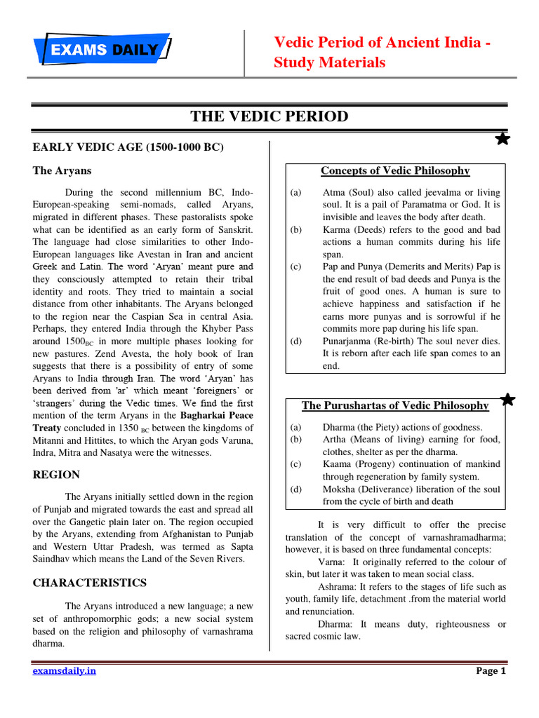 Vedic Period in India Short Note 1 | PDF | Yoga | Vedas