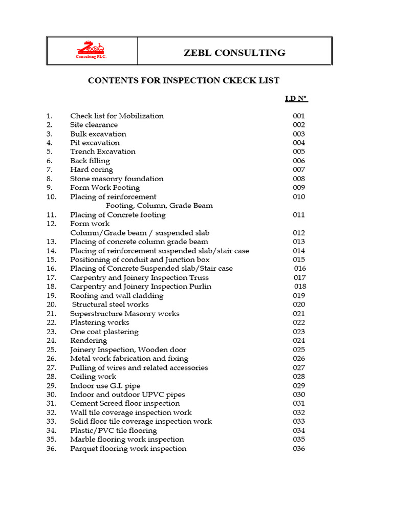 Inspection Certificate Content List | PDF | Wall | Architectural Elements