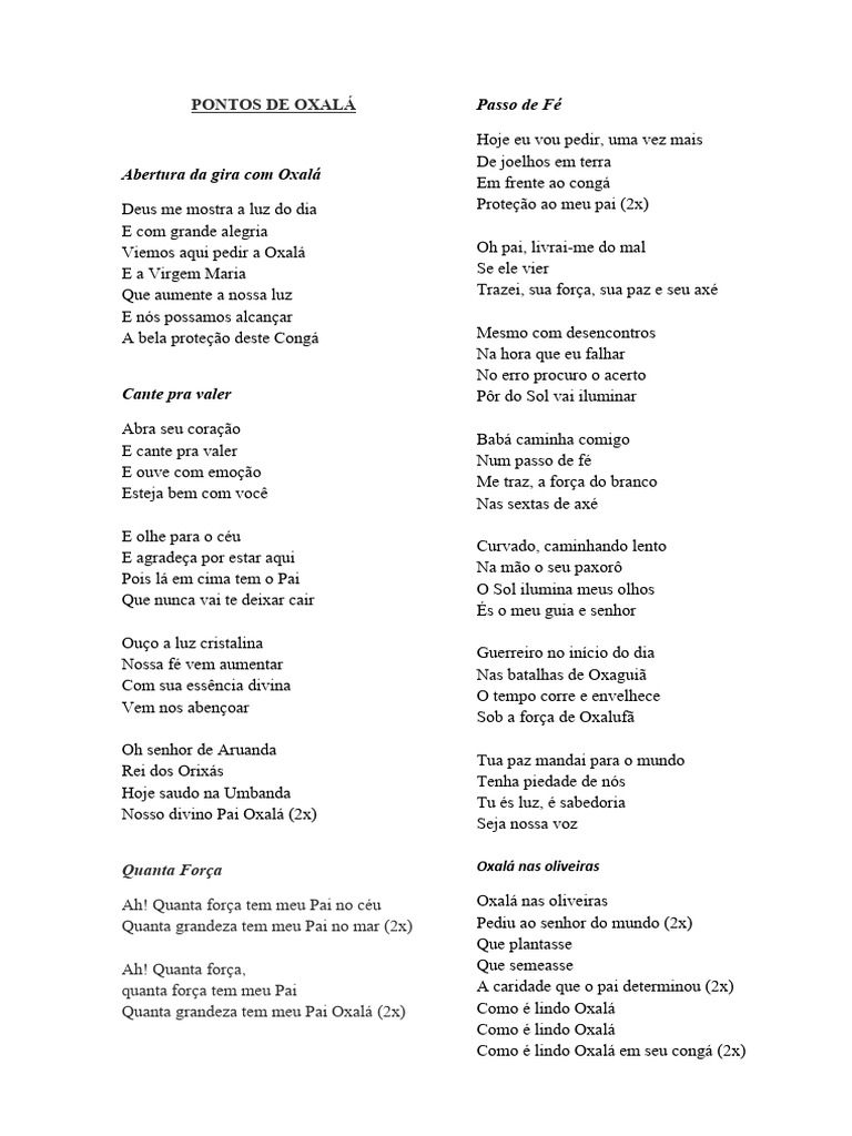 Pontos de Umbanda - Oxalá | Download grátis PDF | Divindades | Santeria