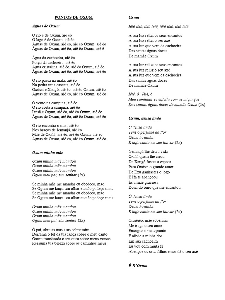 Pontos De Umbanda Oxum Pdf Santeria
