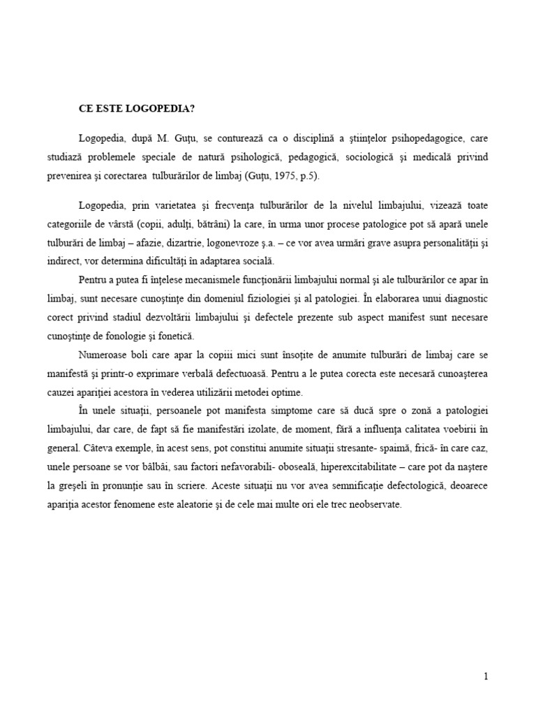 Introducere in Logopedie | PDF