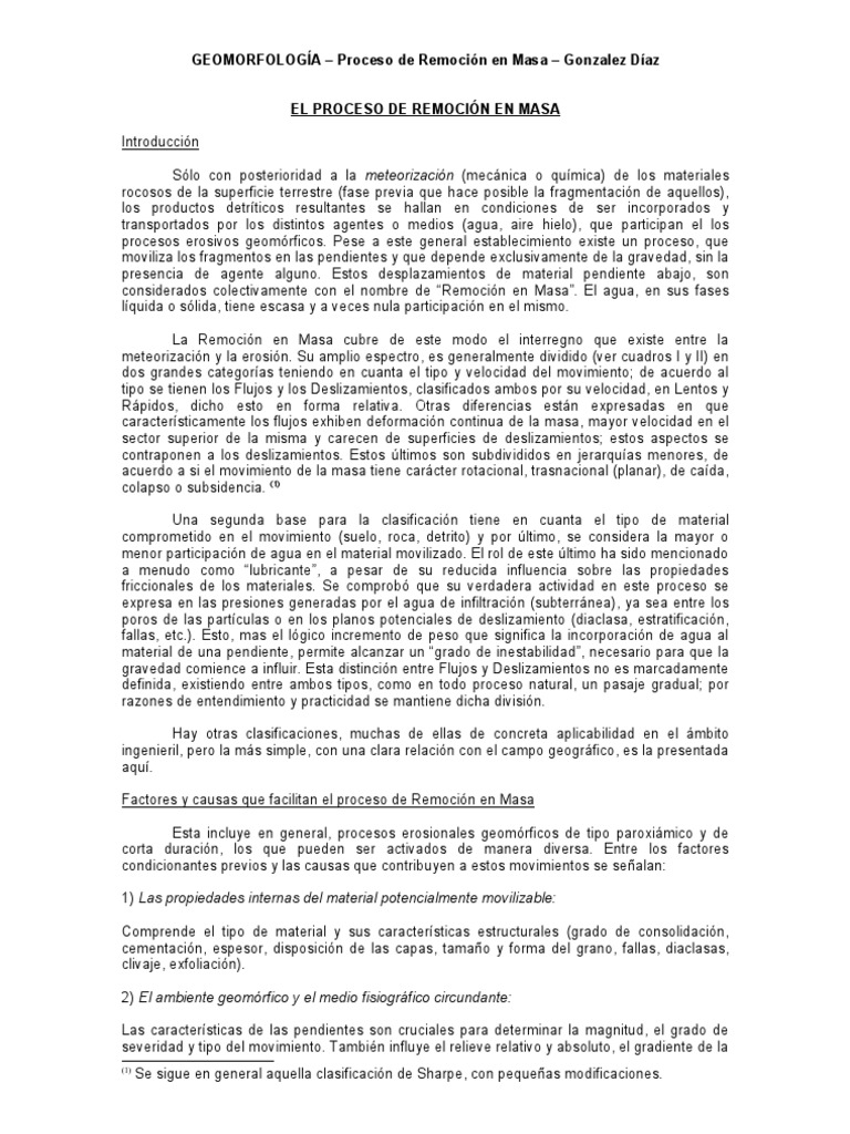 Remoción en Masa: Proceso y Clasificación | PDF | Suelo | Movimiento ...