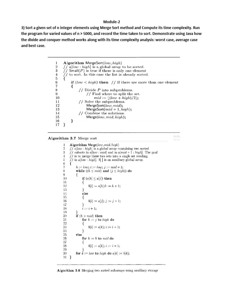 Module-2 (3 & 4 Lab Programs) Merge Sort | PDF | Integer (Computer ...