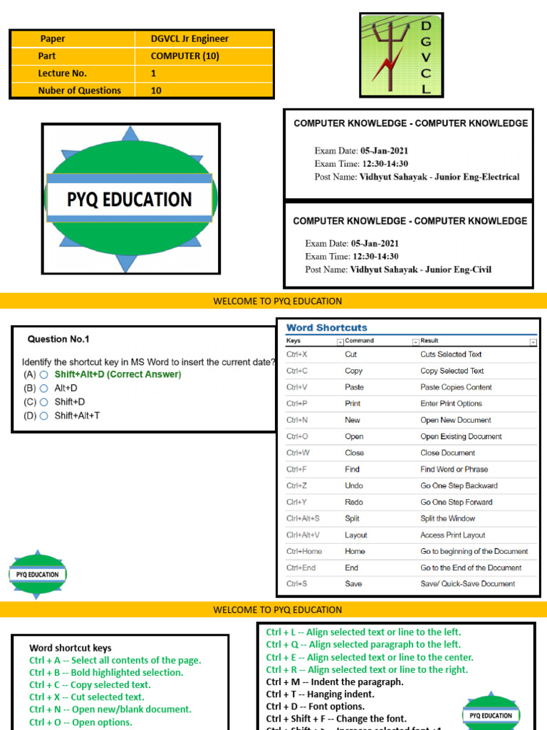 Computer PDF DGVCL Je Electrical and Civil 2021 | PDF | Control Key ...