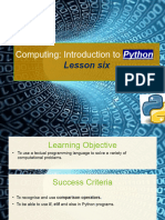 Computing: Introduction To Python: Lesson Six