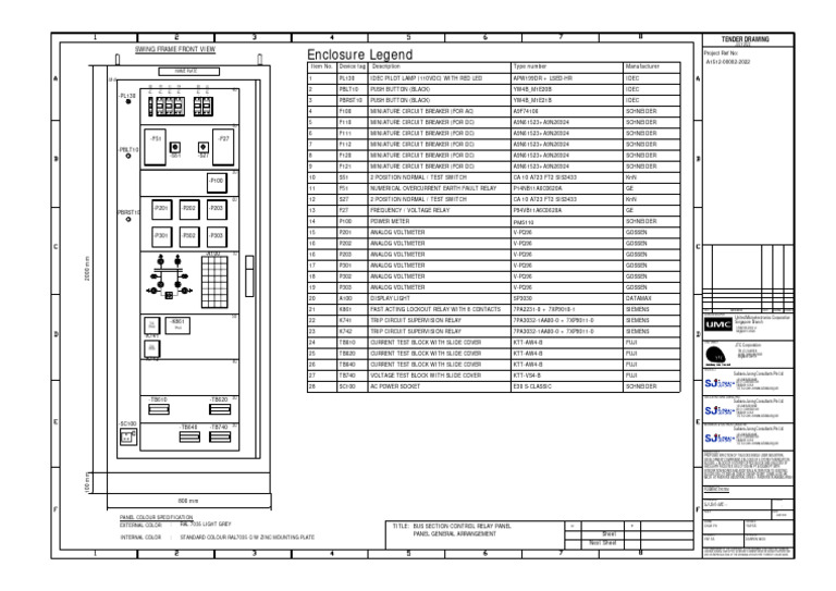 Enclosure Legend: Swing Frame Front View | PDF | Relay | Voltage