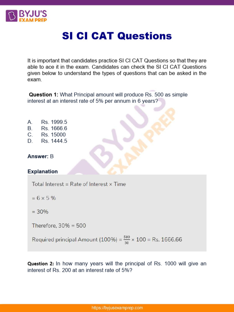 SI CI Questions for Bank Exams | PDF | Interest | Compound Interest