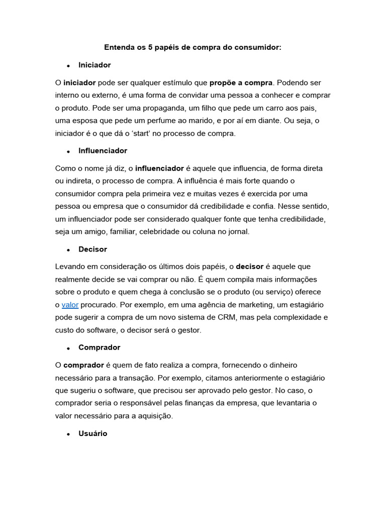 Papéis de Compra do Consumidor | PDF