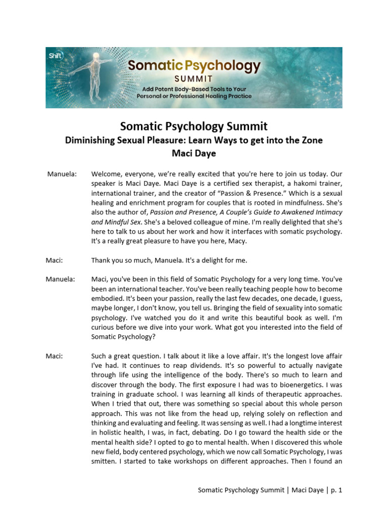 02SomaticPsychology01 - 23 MaciDaye 60061 Transcript | PDF | Experience ...