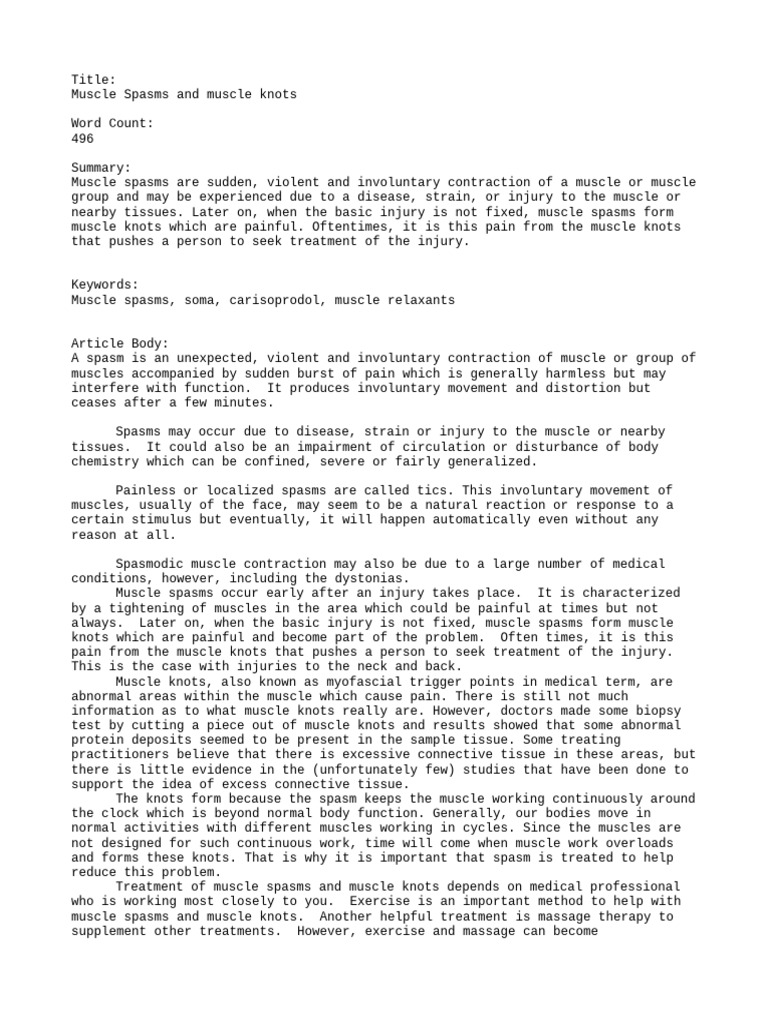 Muscle Spasms and Muscle Knots PDF Myofascial Trigger Point