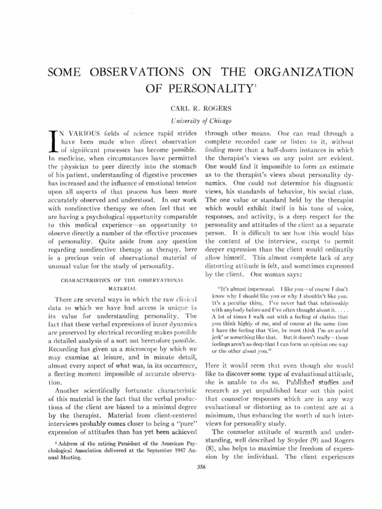 Observations on Personality Organization | PDF | Psychotherapy | Perception
