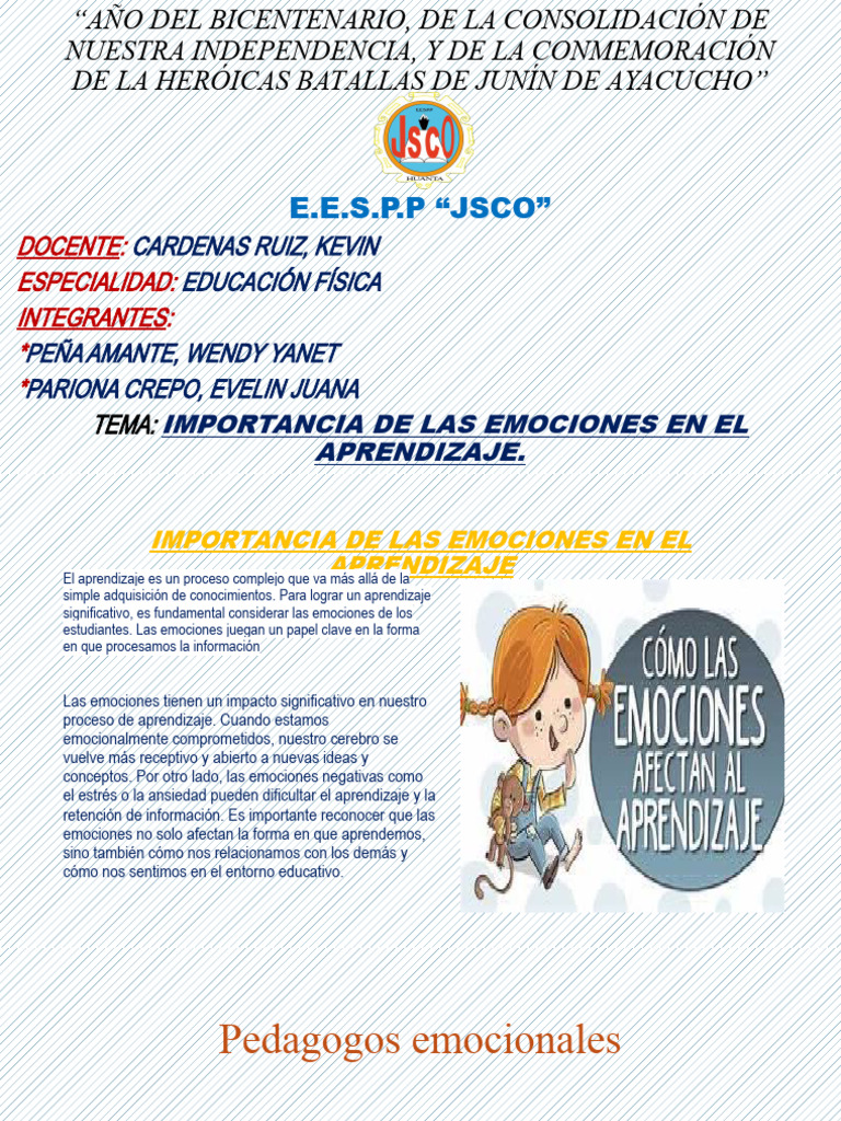 Exposicion de La Importancia de Las Emociones en El Aprendizaje | PDF ...