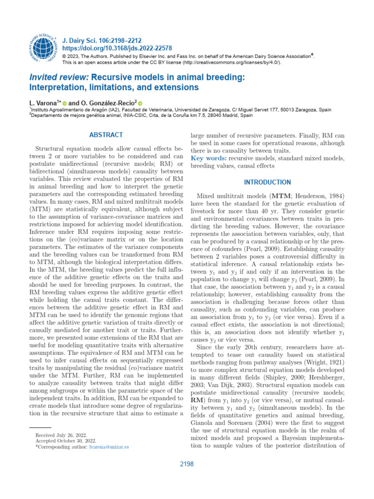 Invited Review Recursive Models in Animal Breeding Download Free PDF
