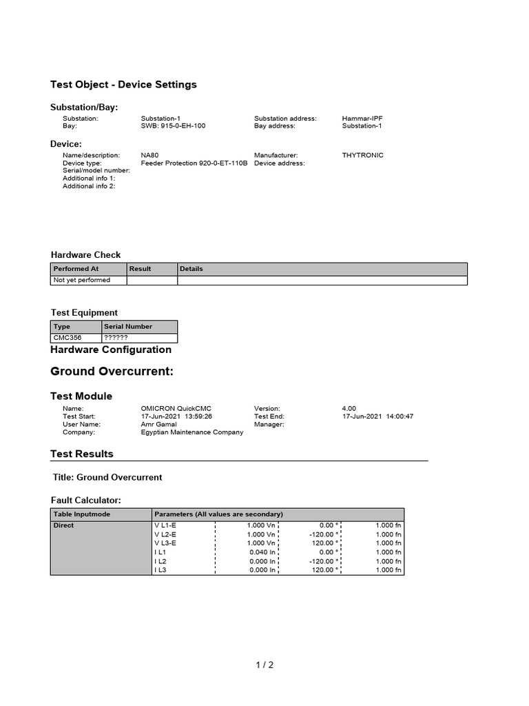Ground Overcurrent Test Results Summary | PDF | Electrical Substation ...