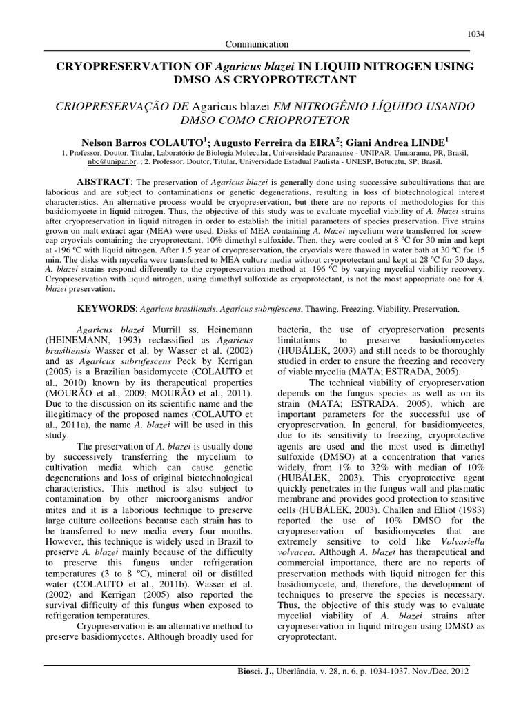 2012-COLAUTO - Criopreservacão Agaricus DMSO - 196graus | PDF ...
