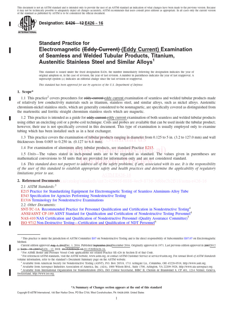 Astm E426 16 | PDF | Nondestructive Testing | Stainless Steel