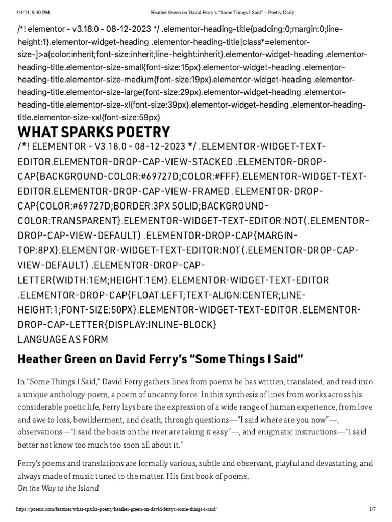 Heather green on david ferry s some things i said poetry daily