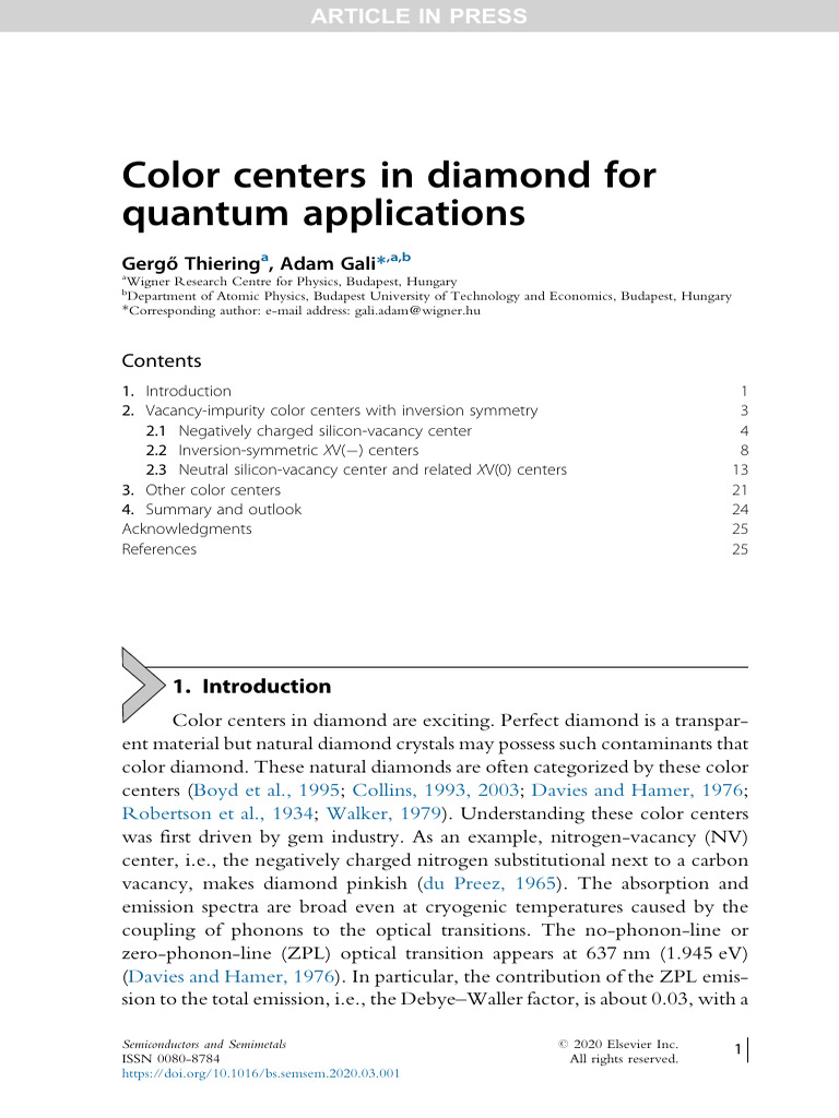 Silicon-Vacancy Centers in Diamond | PDF | Doping (Semiconductor ...