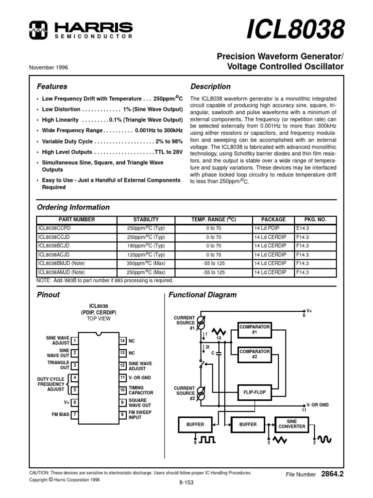 ICL8038 Datasheet | PDF | Capacitor | Distortion