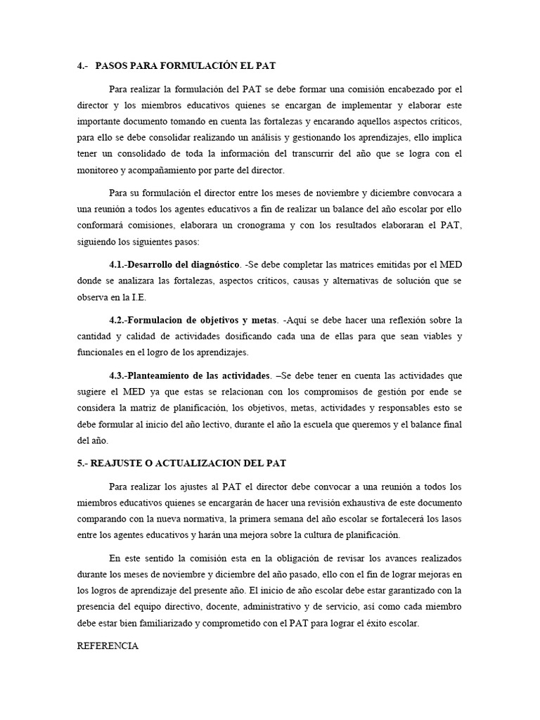 Formulación y Ajuste del PAT | PDF