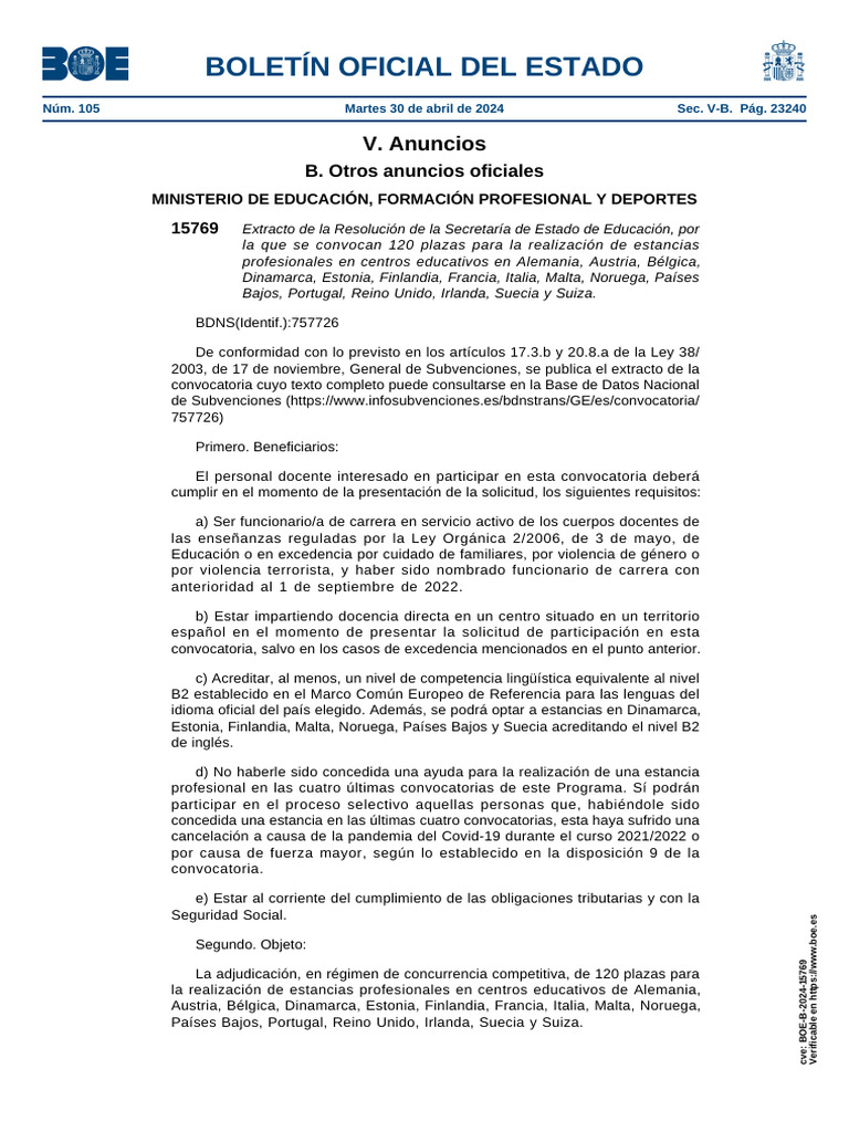 Boe B 2024 15769 | PDF | Gobierno