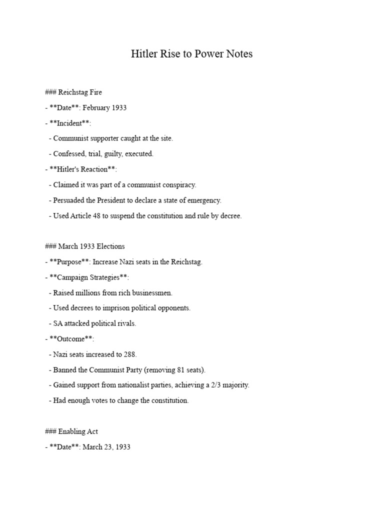 Hitler Rise To Power Notes PDF