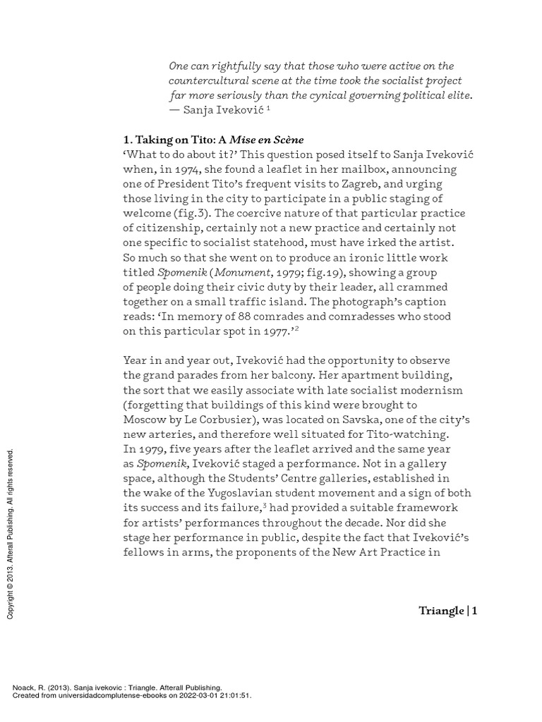 Sanja Ivekovic Triangle - (1. Taking On Tito A Mise en Scène) | PDF