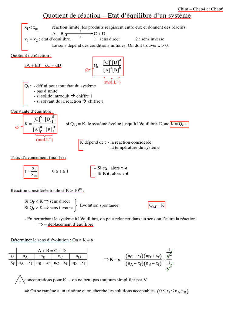 Équilibre chimique et quotient de réaction | PDF | Équilibre chimique ...
