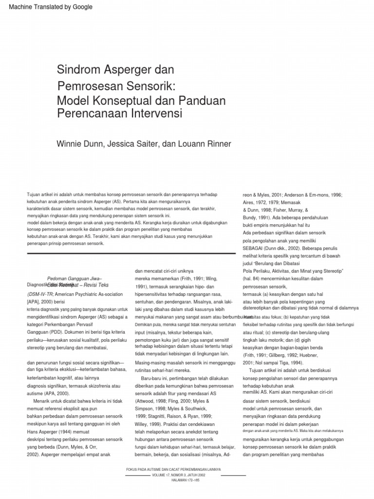 Pemrosesan Sensorik: Sindrom Asperger Dan: Winnie Dunn, Jessica Saiter ...