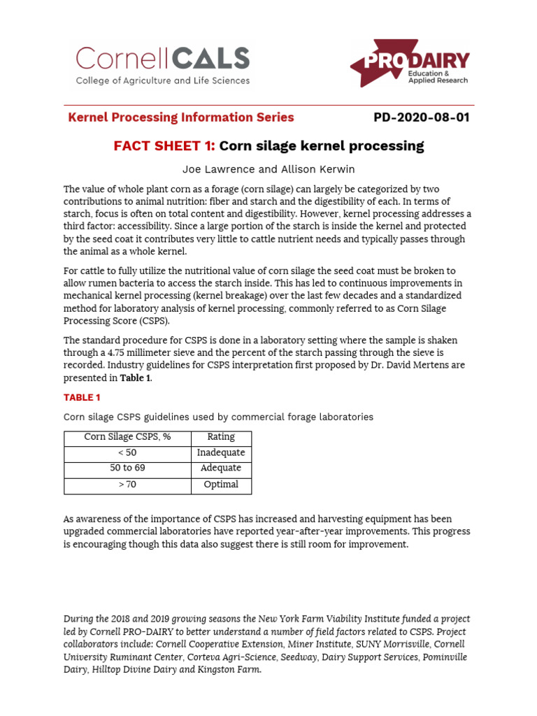 Corn Silage Kernel Processing Guide | PDF | Maize | Seed