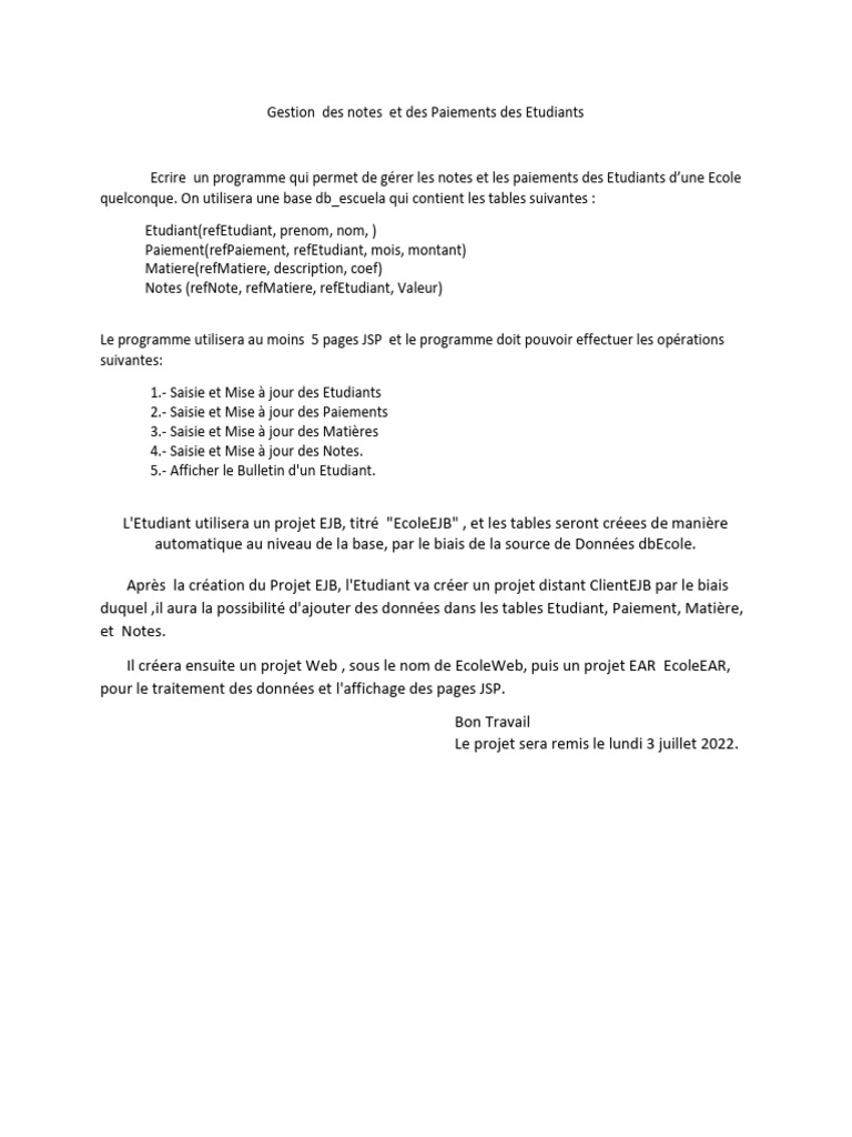 Gestion des Notes et Paiements Étudiants | PDF