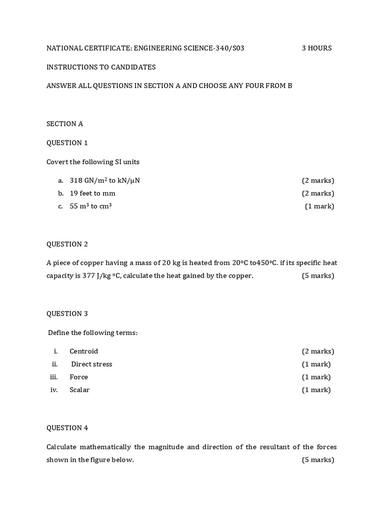 Engineering Science National Certificate Exam | PDF | Force | Applied ...